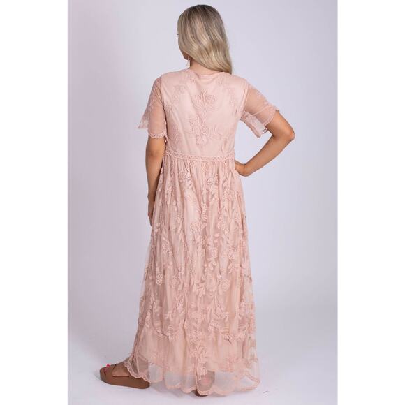 BAEVELY Blush Pink Lace Maxi Dress, Size Medium - Picture 13 of 16